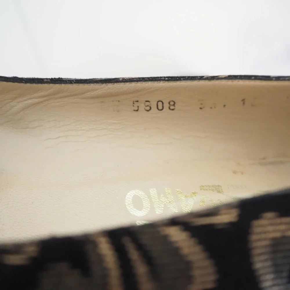 Salvatore Ferragamo Wedges Womens 5.5 Black Gold Brocade Low Heel Made in Italy